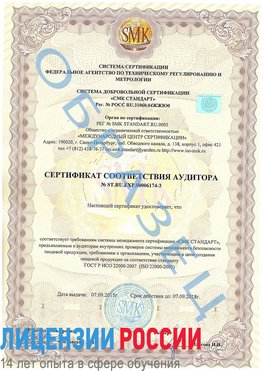Образец сертификата соответствия аудитора №ST.RU.EXP.00006174-3 Терней Сертификат ISO 22000